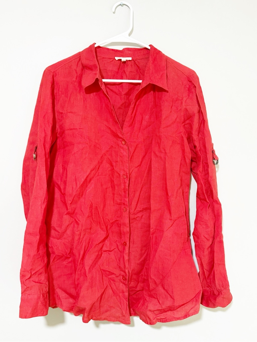 Eileen Fisher organic irish linen button down shirt red pink size medium